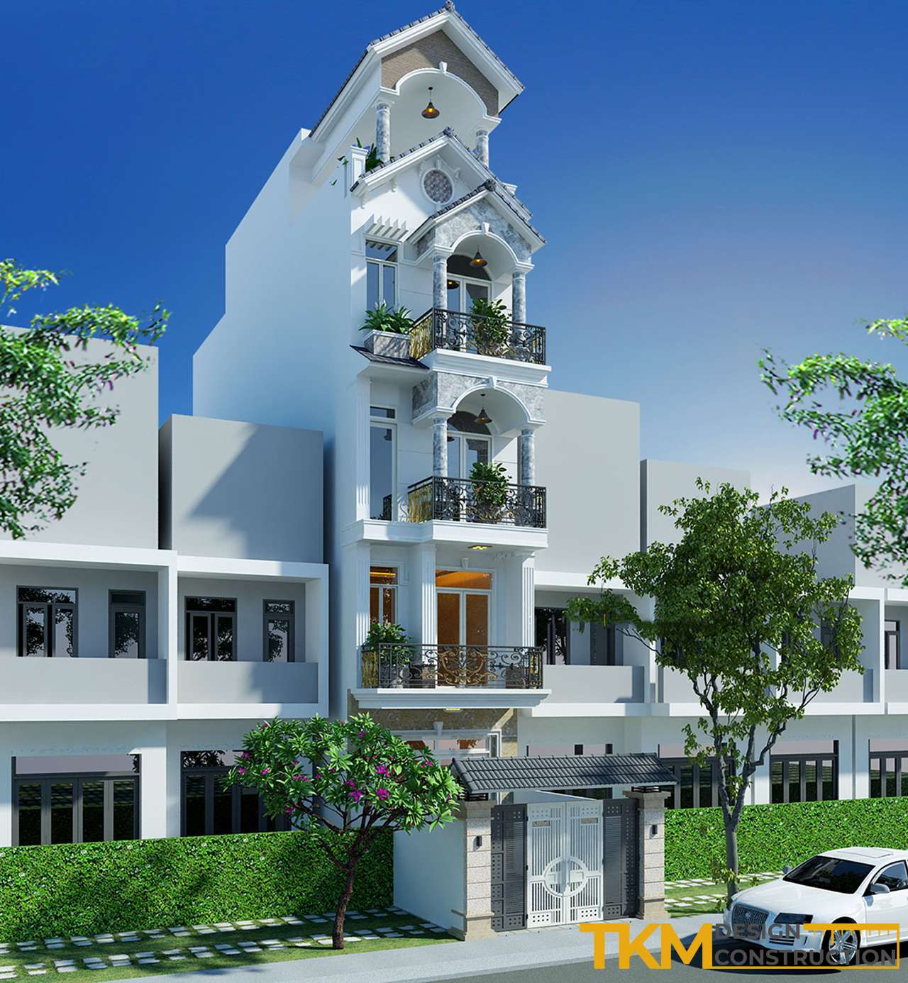 Mẫu thiết kế nhà ống 4 tầng mái vòm đẹp mắt, thu hút