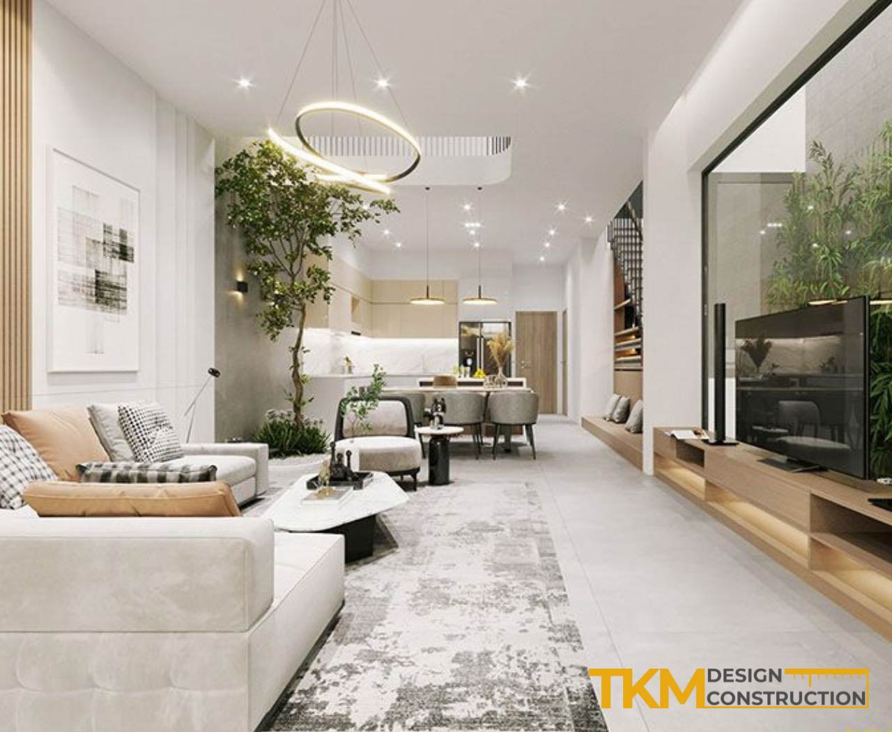 Không gian tầng 1 tối ưu trong một mẫu thiết kế nhà 3 tầng Hà Nội cho gia đình trẻ